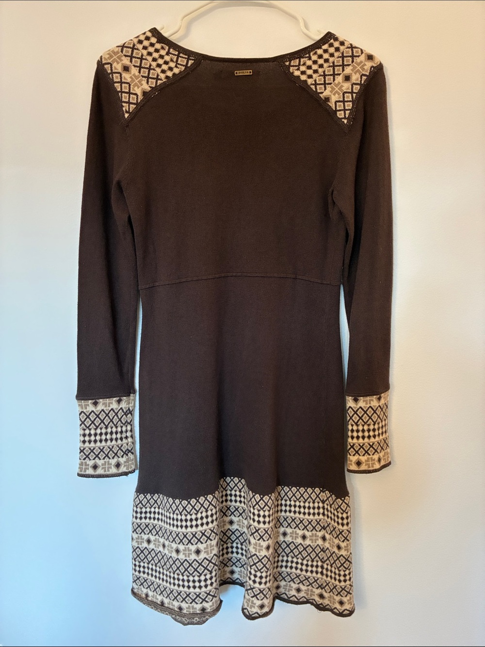 Prana Brown Fall midi Dress with Cream Fair Isle Accents Wool, Cashmere, Cotton - Picture 7 of 10